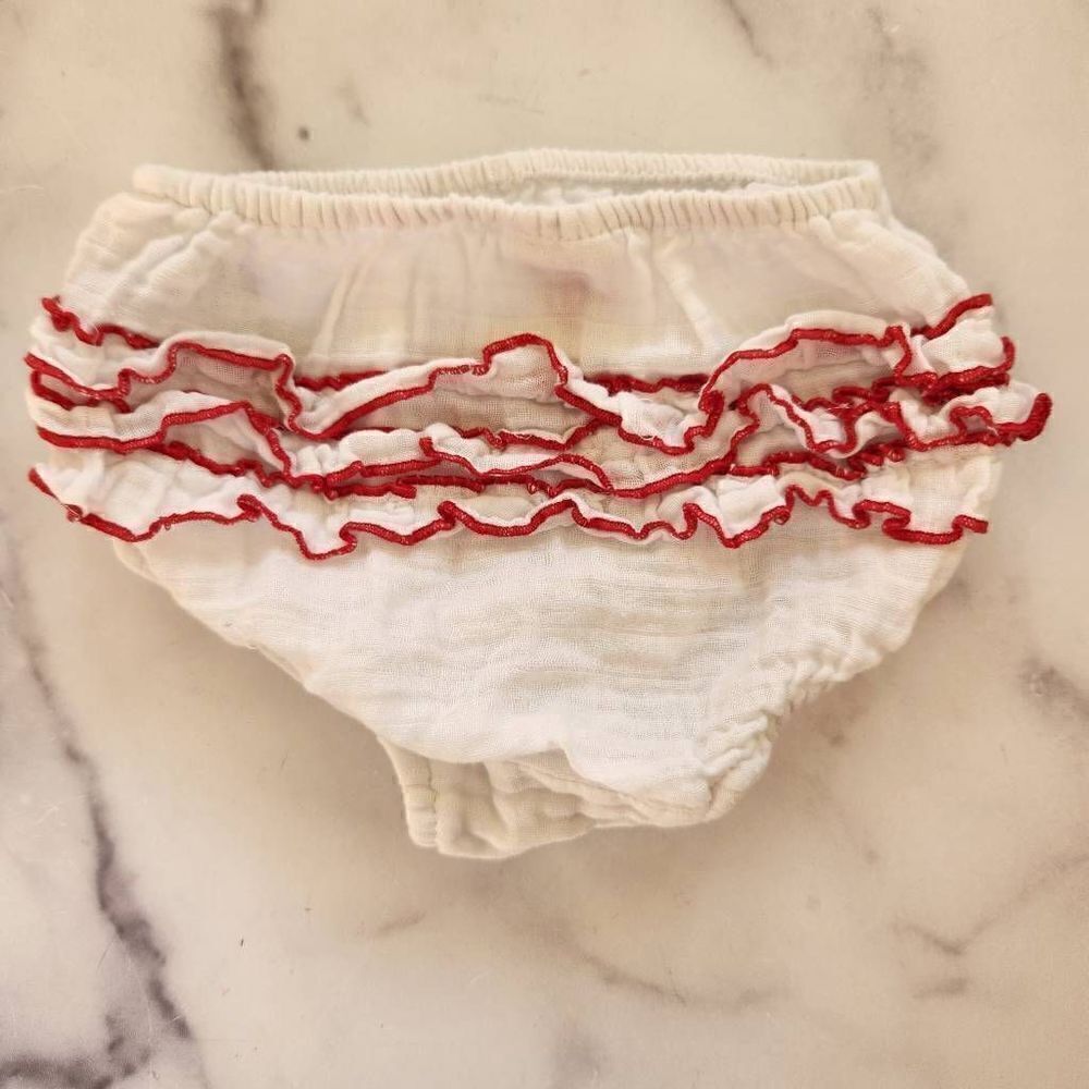 White red ruffle baby girl 24 month bloomers 100% cotton
